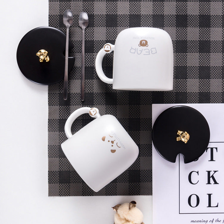 Simple and luxurious bear mug, fashionable gold-painted creative ceramic mug