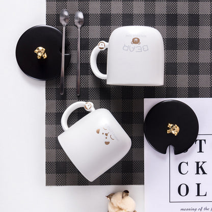 Simple and luxurious bear mug, fashionable gold-painted creative ceramic mug