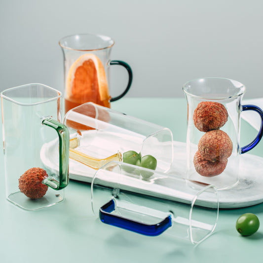 Heat resistant glass cup with handle and no cover