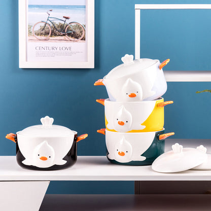Hand painted duck ceramic noodle bowl