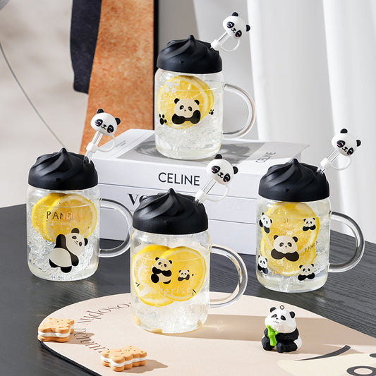 Panda glass sippy cup