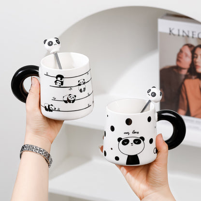 Big Handle Cartoon Panda Ceramic Mug with Spoon