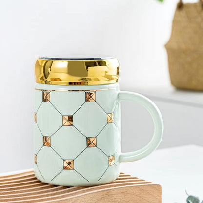 Checkerboard Gold Mirror Mug with Lid