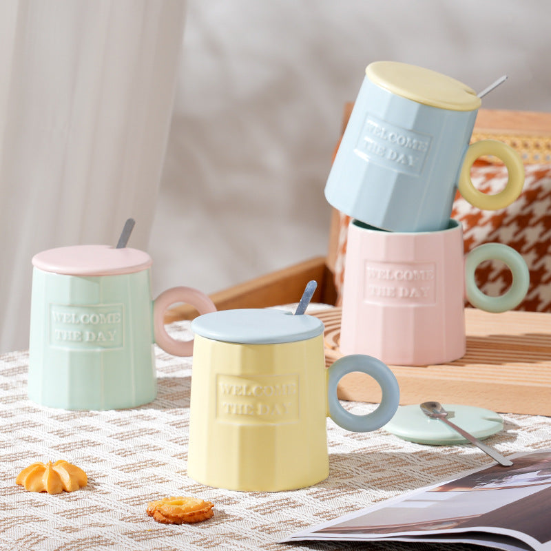 Morandi contrast color mug£¨Cup + lid + spoon£©