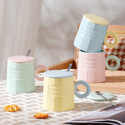 Morandi contrast color mug£¨Cup + lid + spoon£©