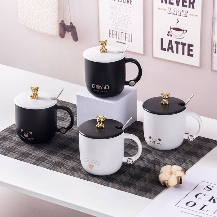 Simple and luxurious bear mug, fashionable gold-painted creative ceramic mug
