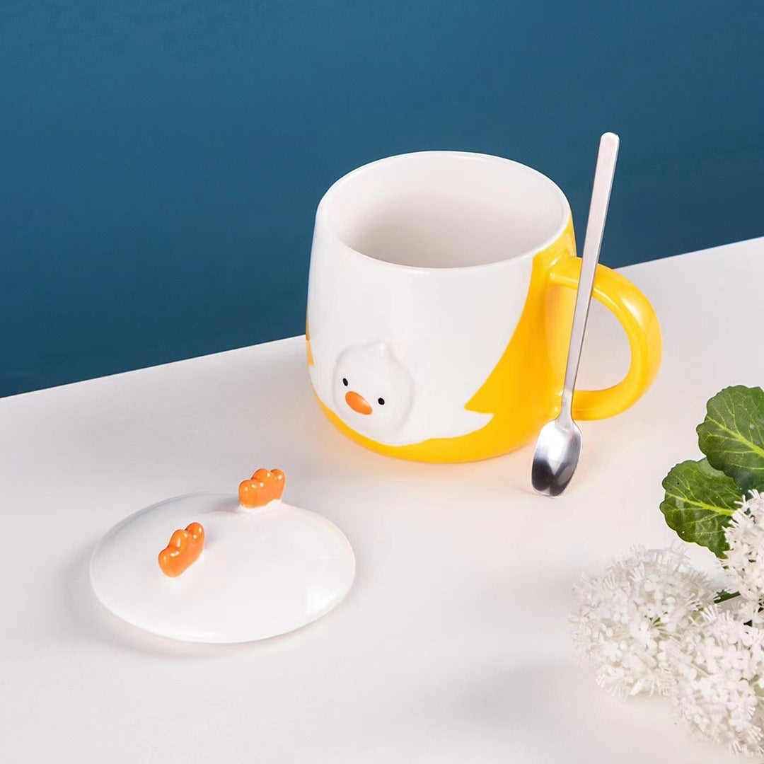 Cartoon duck ceramic cup with lid