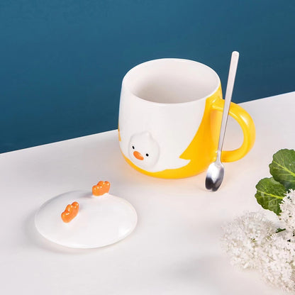 Cartoon duck ceramic cup with lid