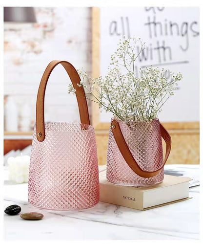 Portable leather glass vase ornaments creative