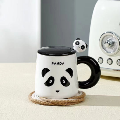 Big Handle Cartoon Panda Ceramic Mug with Spoon