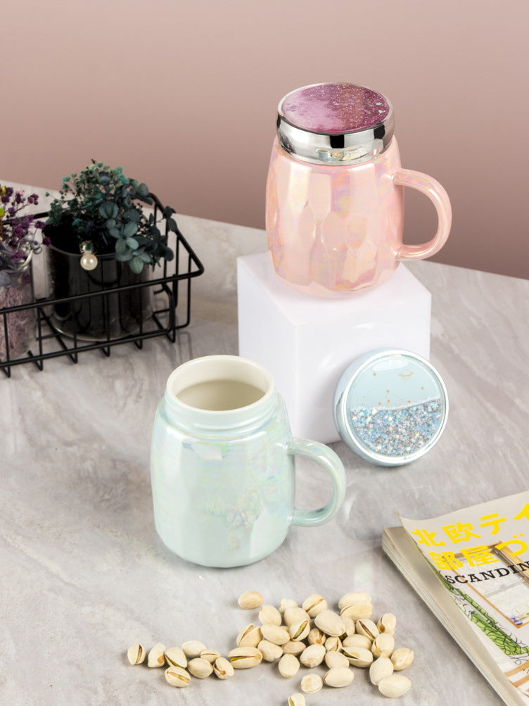 Flowing sand mirror light luxury ceramic cup