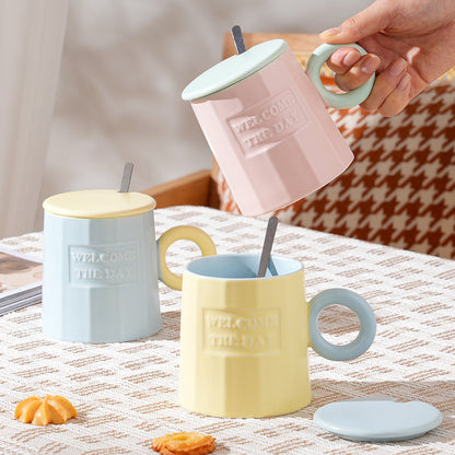 Morandi contrast color mug£¨Cup + lid + spoon£©