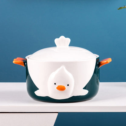 Hand painted duck ceramic noodle bowl