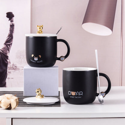 Simple and luxurious bear mug, fashionable gold-painted creative ceramic mug