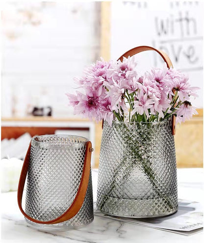 Portable leather glass vase ornaments creative