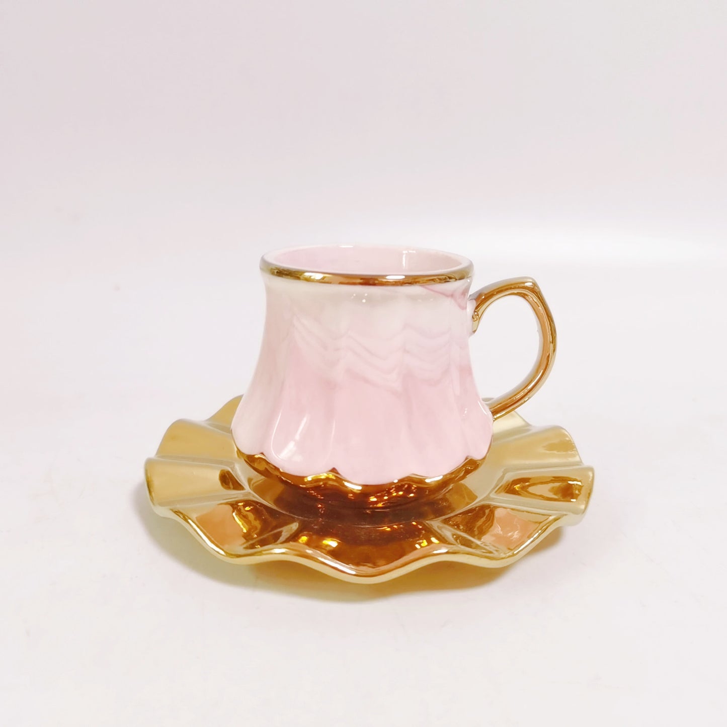 Simple marble pattern ceramic coffee cup and saucer set