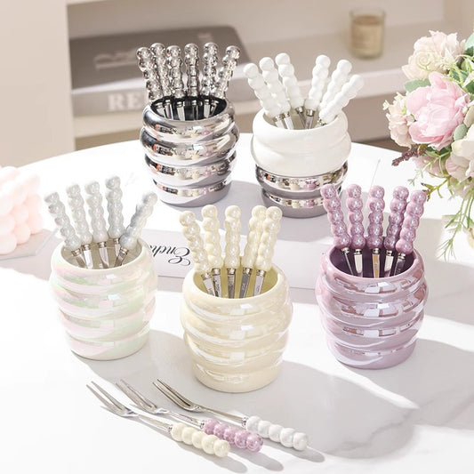 Pearl glaze honey jar fruit fork storage jar