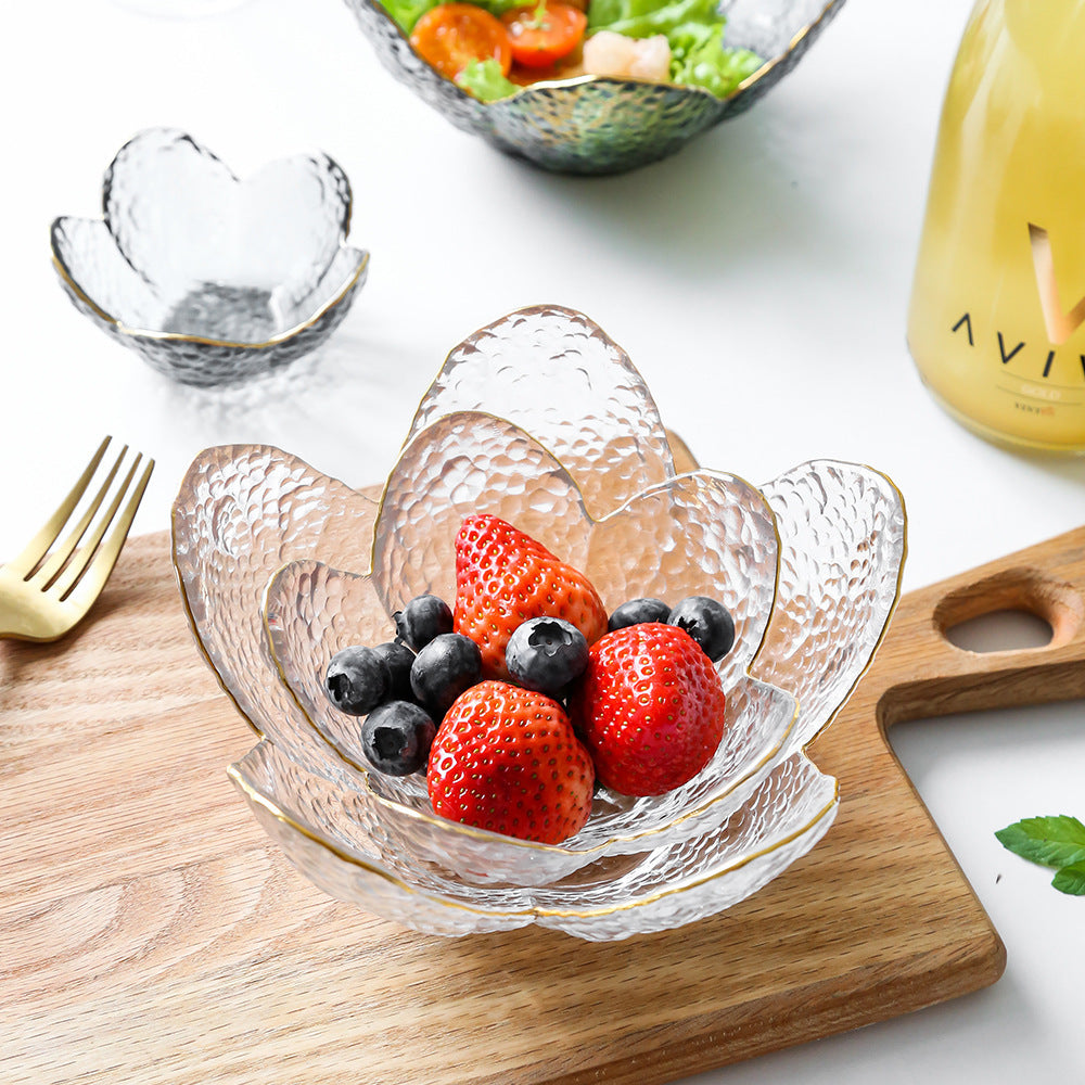 Creative Hammered Gold Petal Transparent Glass Bowl