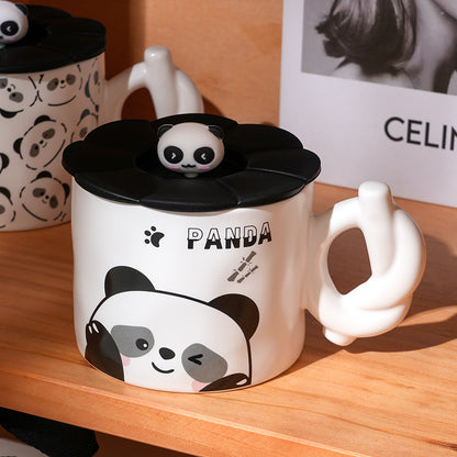 Cute cartoon panda ceramic mug with lid