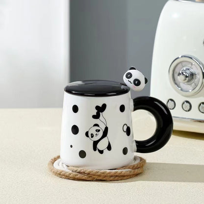 Big Handle Cartoon Panda Ceramic Mug with Spoon