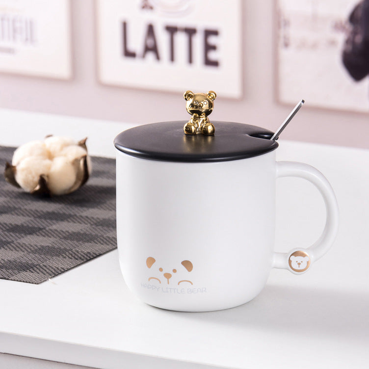 Simple and luxurious bear mug, fashionable gold-painted creative ceramic mug