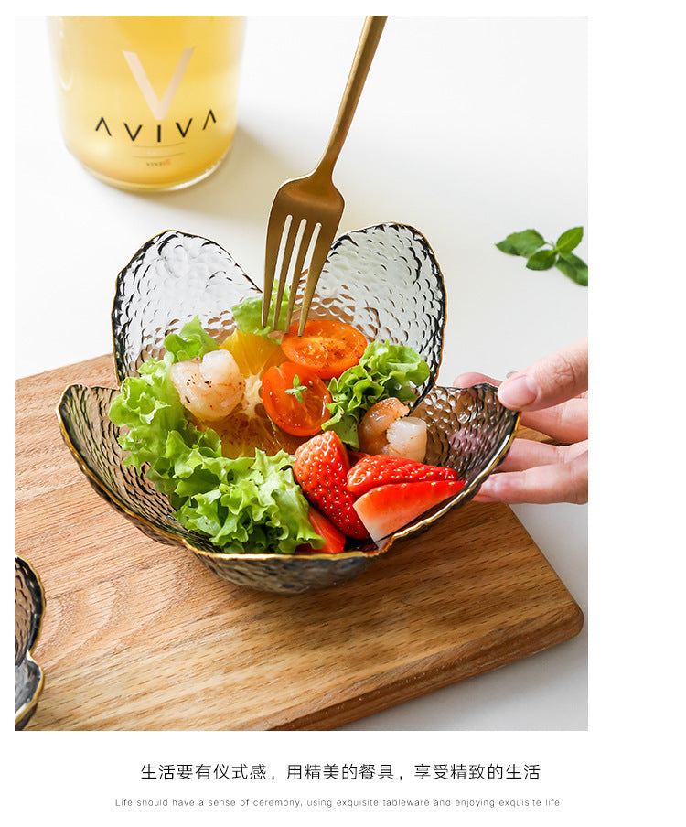 Creative Hammered Gold Petal Transparent Glass Bowl
