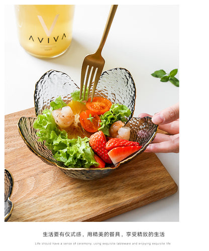 Creative Hammered Gold Petal Transparent Glass Bowl