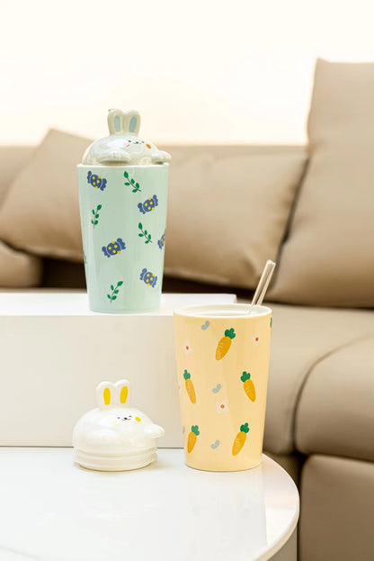 Creative cartoon rabbit straw mug