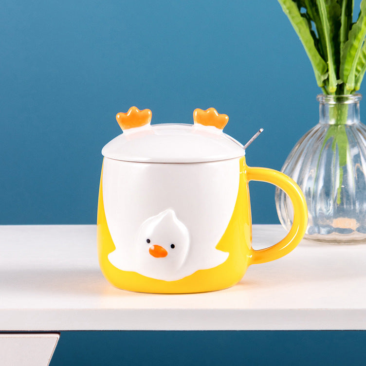 Cartoon duck ceramic cup with lid