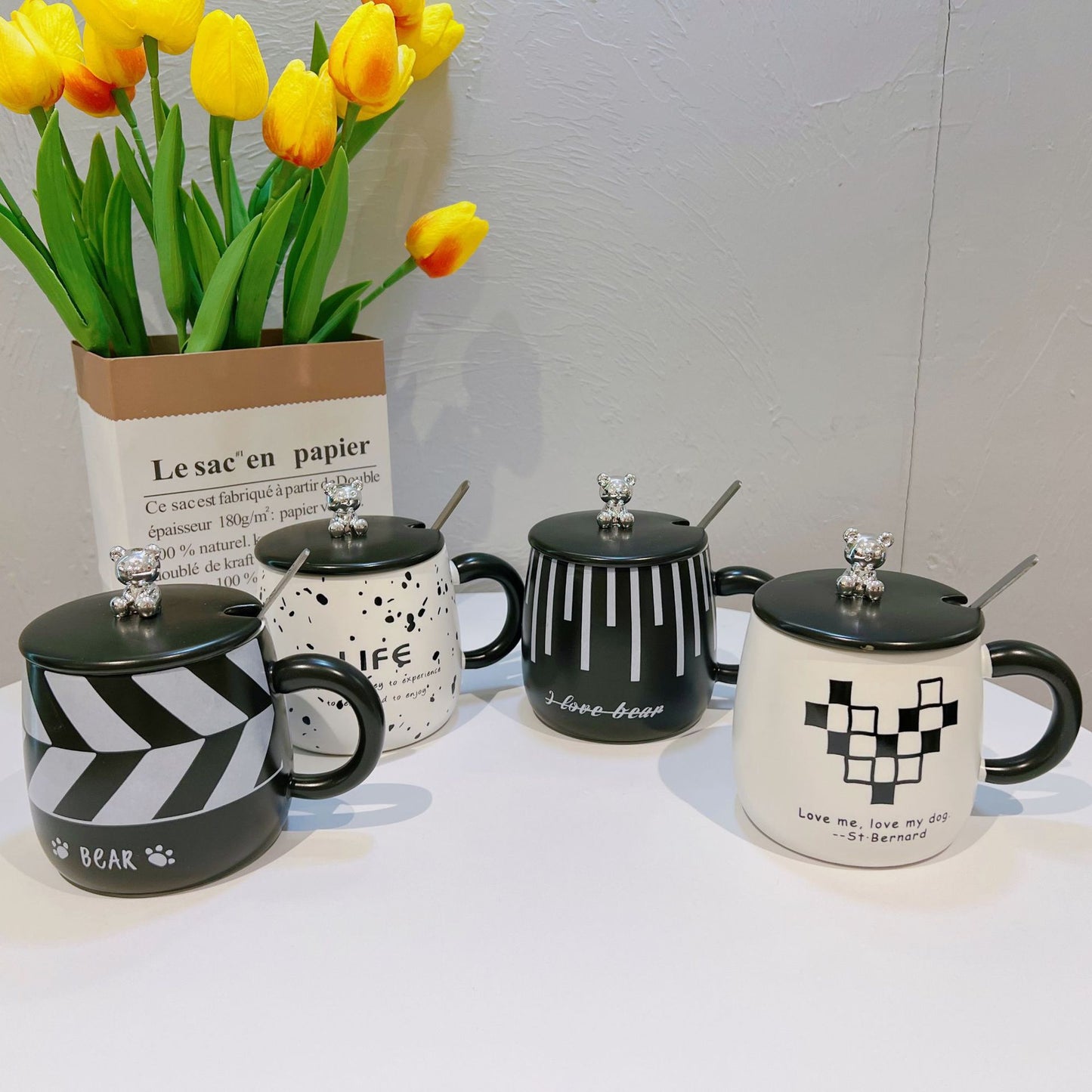 Fashionable electroplating bear ceramic cup