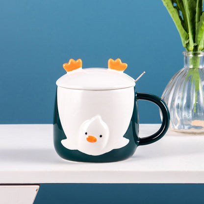 Cartoon duck ceramic cup with lid