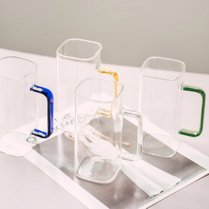 Heat resistant glass cup with handle and no cover
