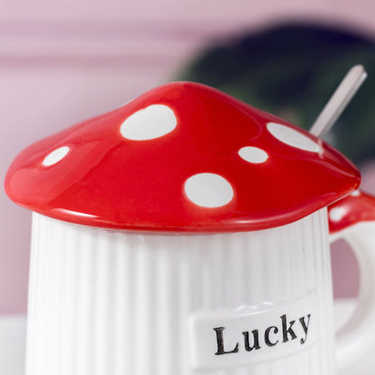 Hand-painted mushroom ceramic cup         Cup+lid+spoon