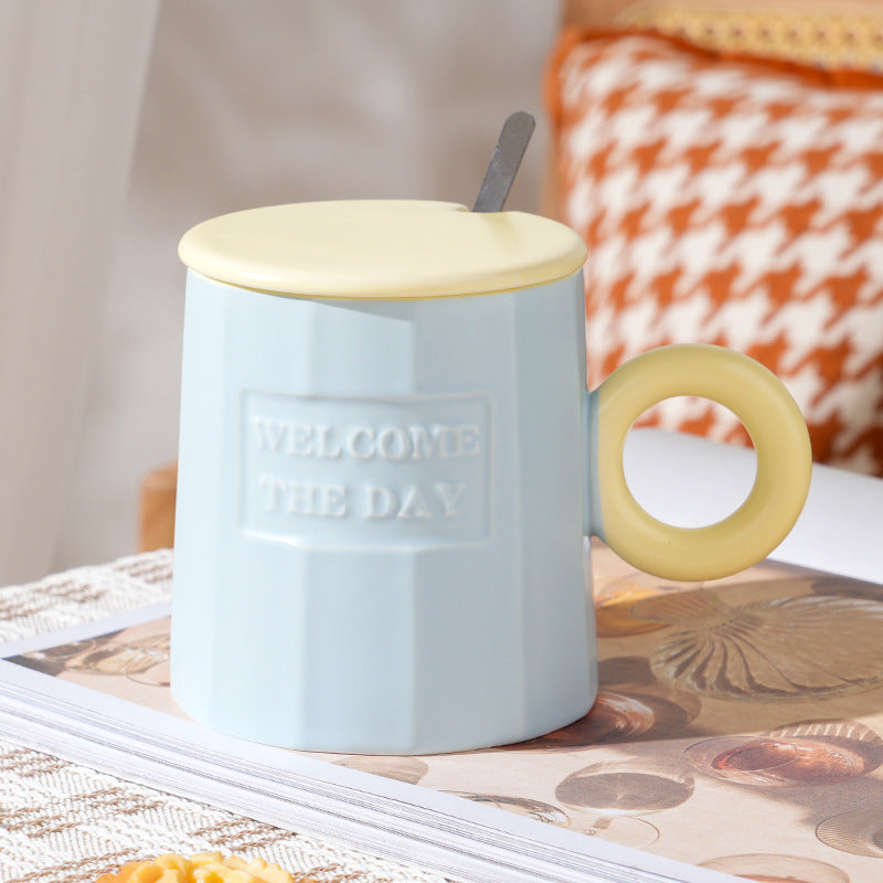 Morandi contrast color mug£¨Cup + lid + spoon£©
