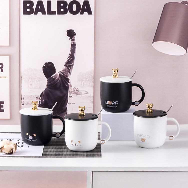 Simple and luxurious bear mug, fashionable gold-painted creative ceramic mug