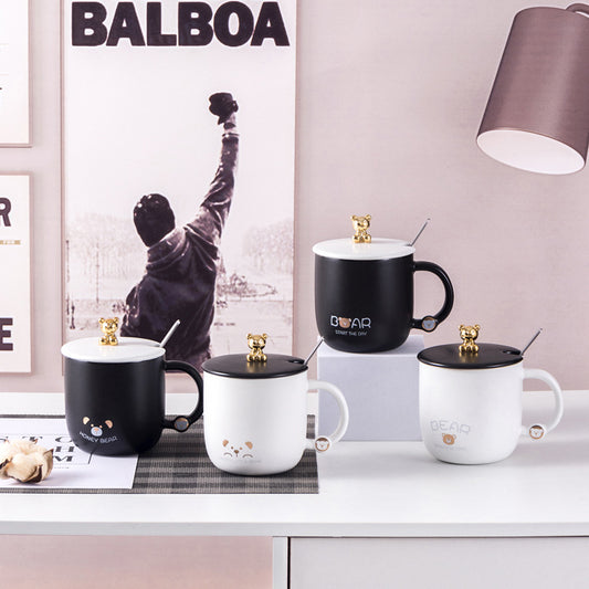 Simple and luxurious bear mug, fashionable gold-painted creative ceramic mug