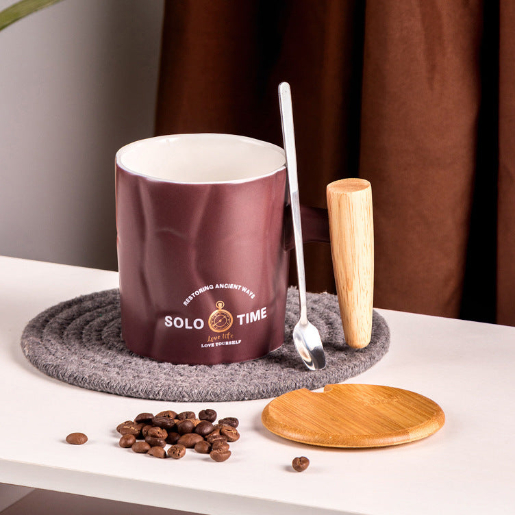 Creative convex and concave handle stone cup