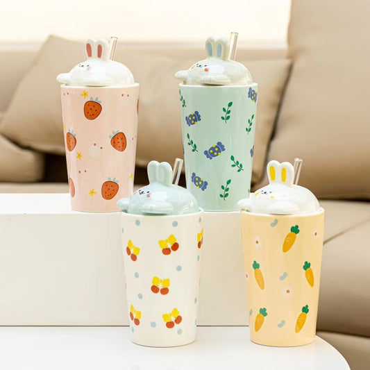 Creative cartoon rabbit straw mug