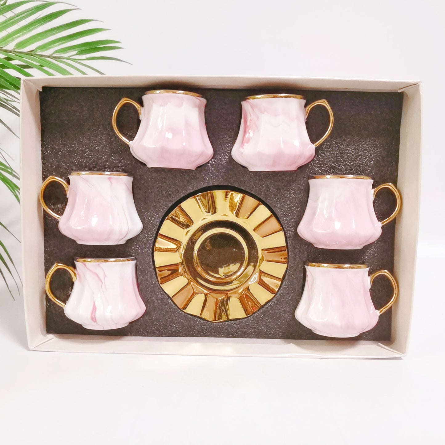 Simple marble pattern ceramic coffee cup and saucer set