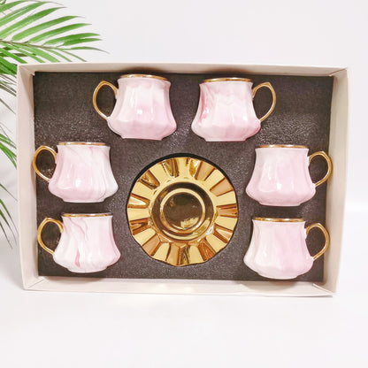 Simple marble pattern ceramic coffee cup and saucer set