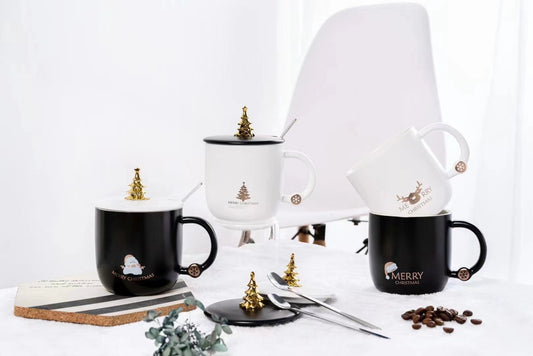 Christmas tree shaped black and white mug