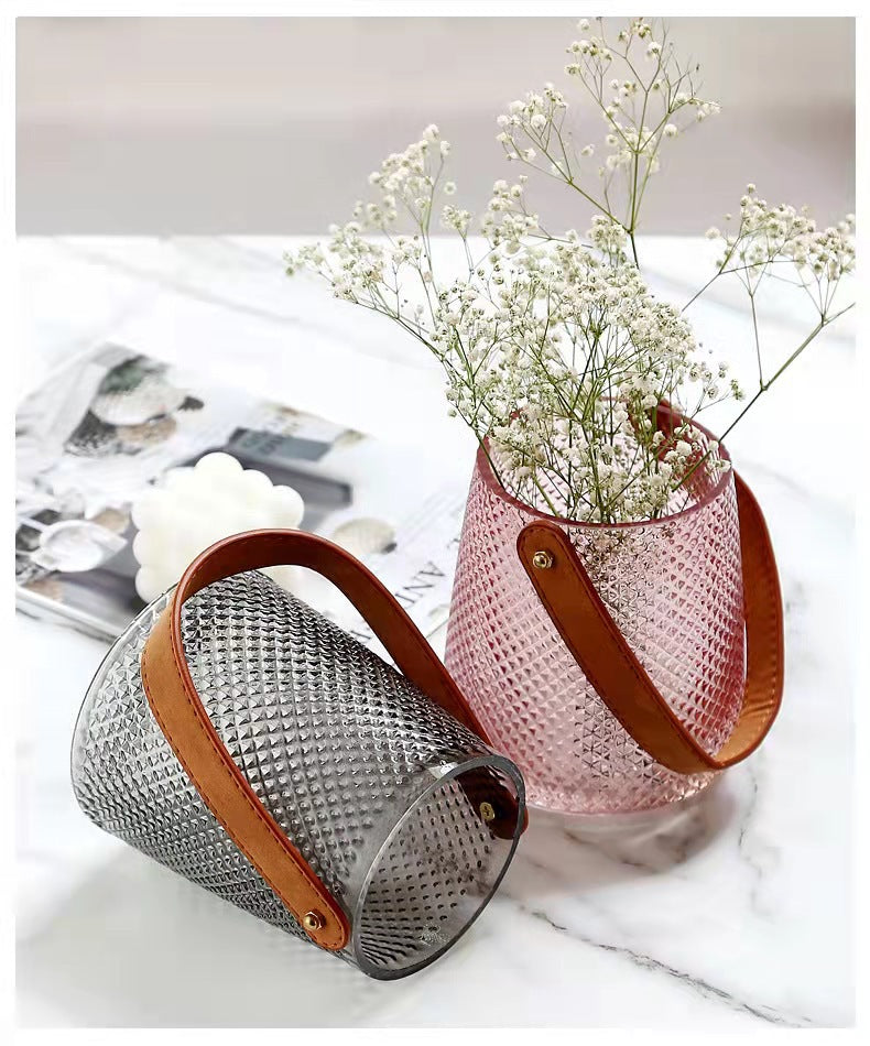 Portable leather glass vase ornaments creative