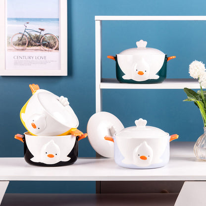 Hand painted duck ceramic noodle bowl
