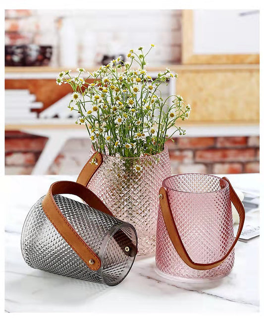 Portable leather glass vase ornaments creative
