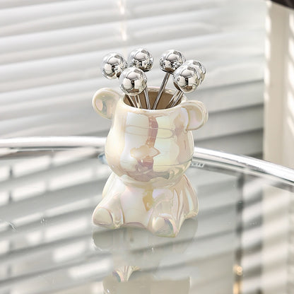 Personalized Bear Fruit Fork Ceramic Storage Jar