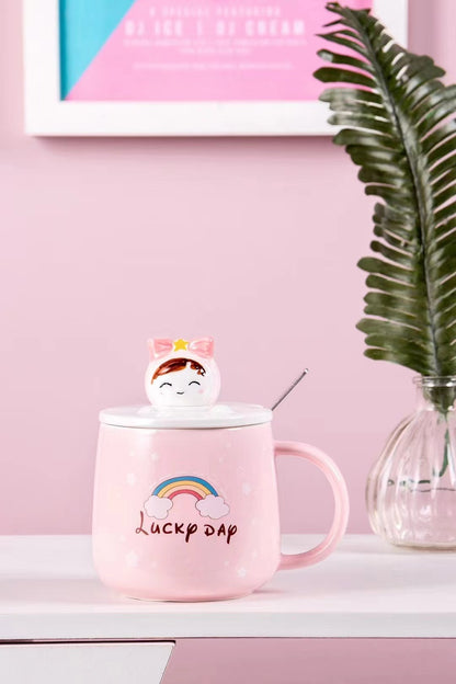 Cute cartoon bow girl mug