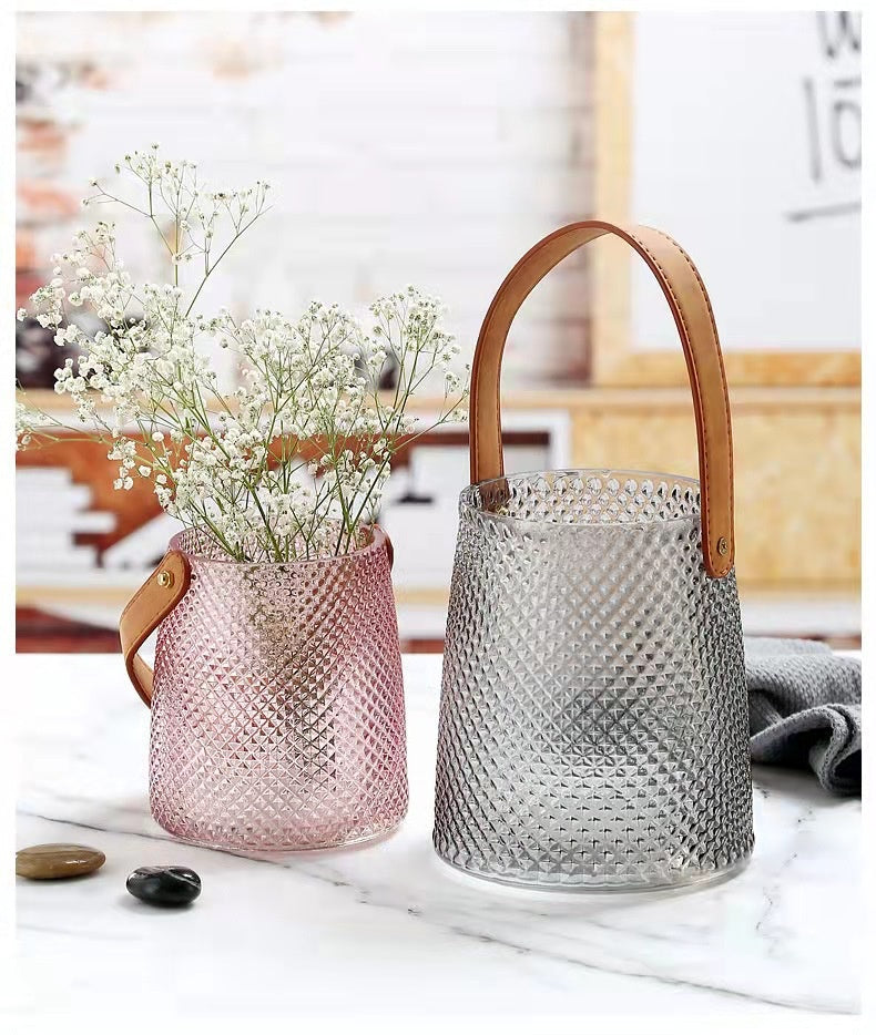 Portable leather glass vase ornaments creative