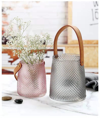 Portable leather glass vase ornaments creative