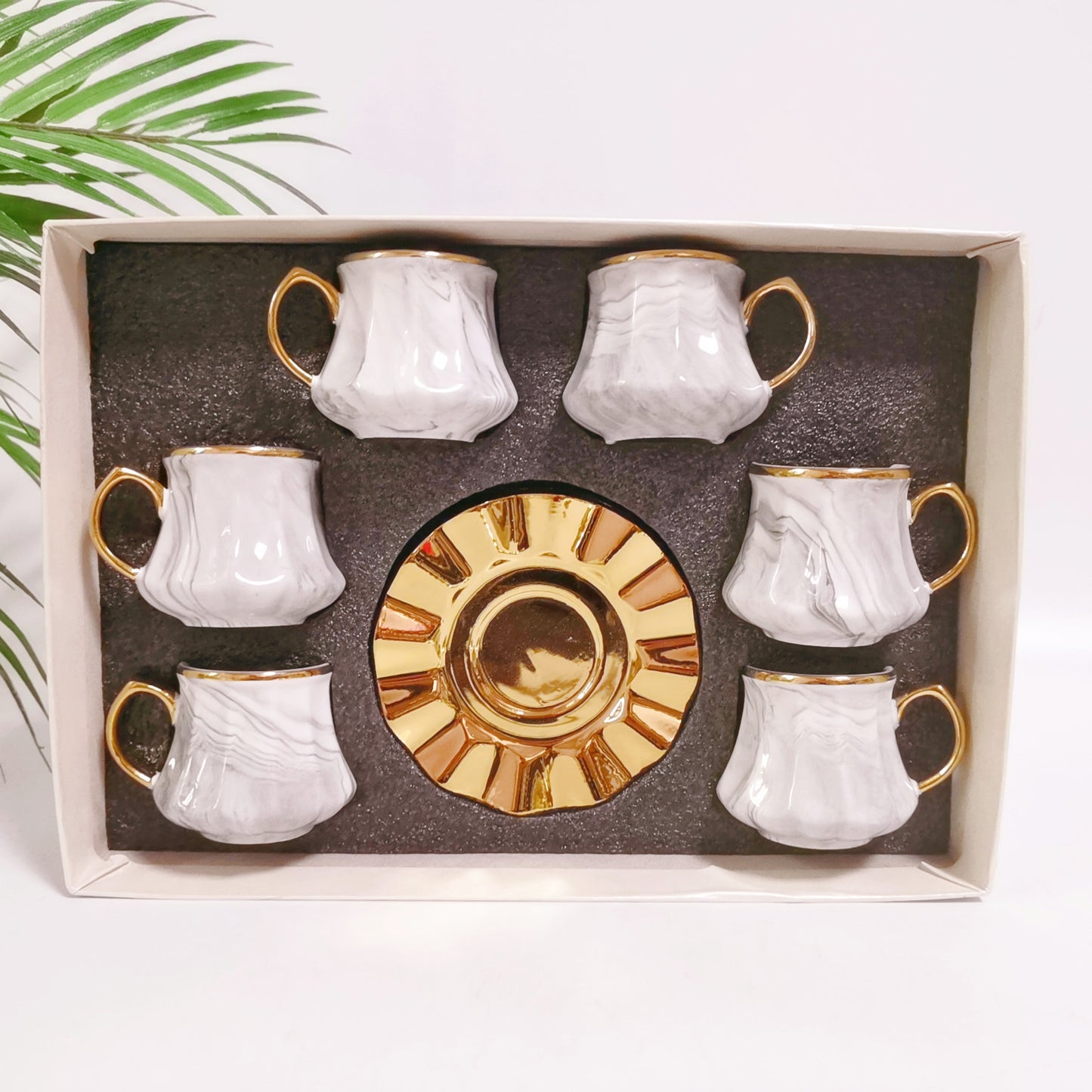 Simple marble pattern ceramic coffee cup and saucer set