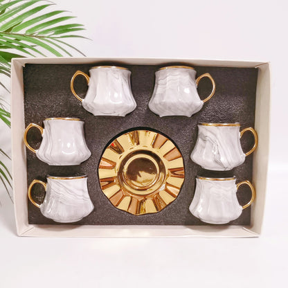 Simple marble pattern ceramic coffee cup and saucer set